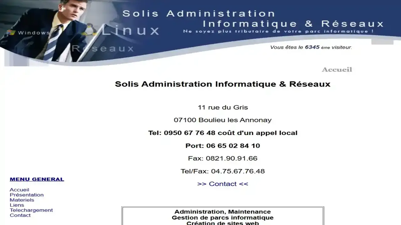 Ancien site Solis Administration Informatique en 2004 : design vieillot