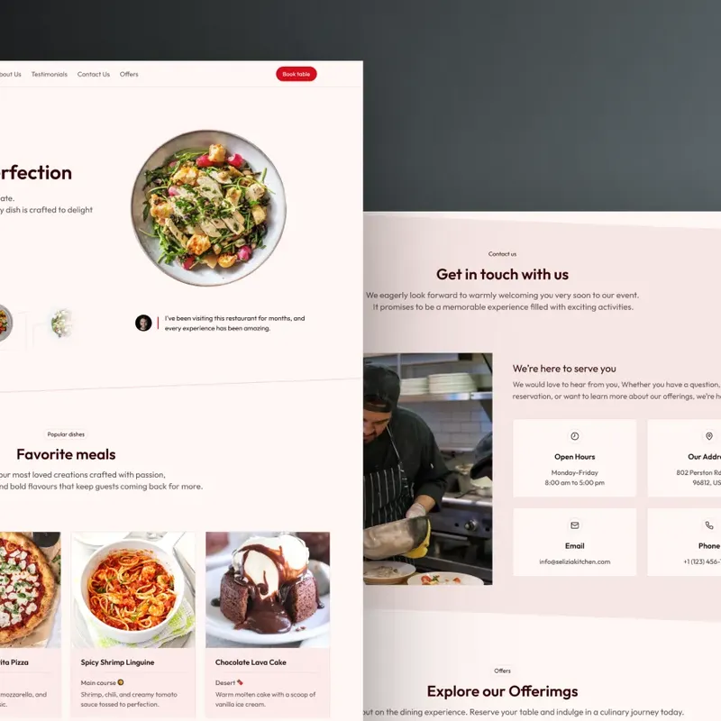 Interface du site Bistro : design élégant et réservation de salle en ligne