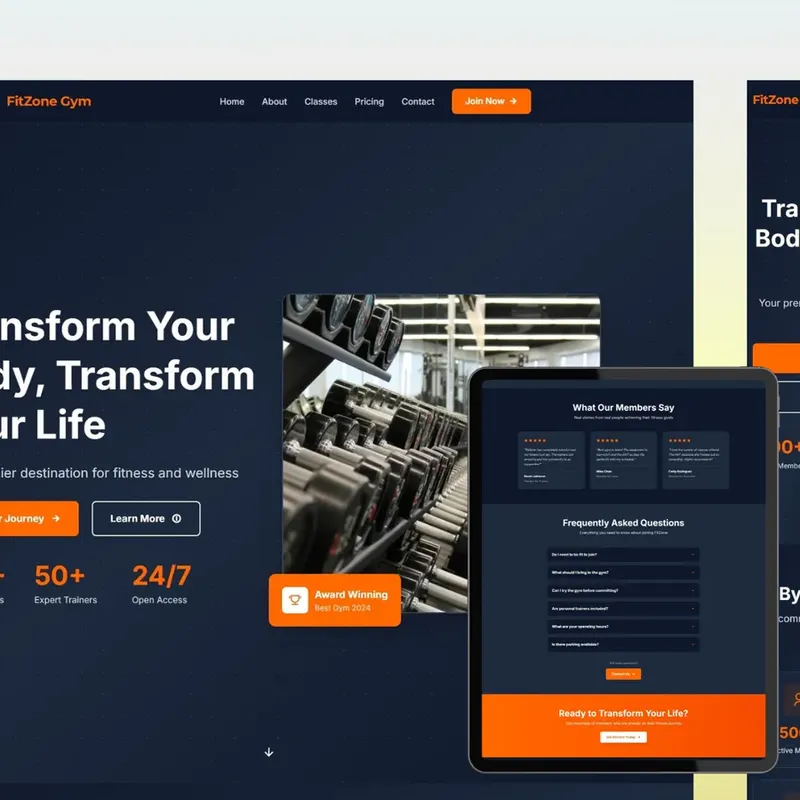 Site FitZone Gym : thème moderne pour salle de sport avec réservation en ligne