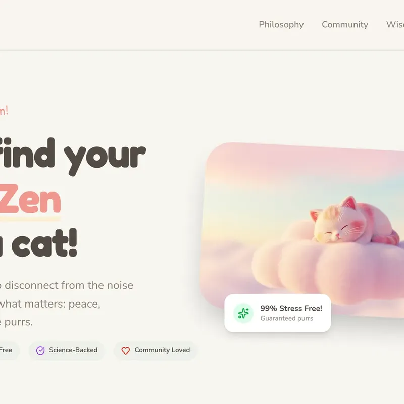 Application Purrfectly Zen : interface apaisante avec thème félin pour la méditation