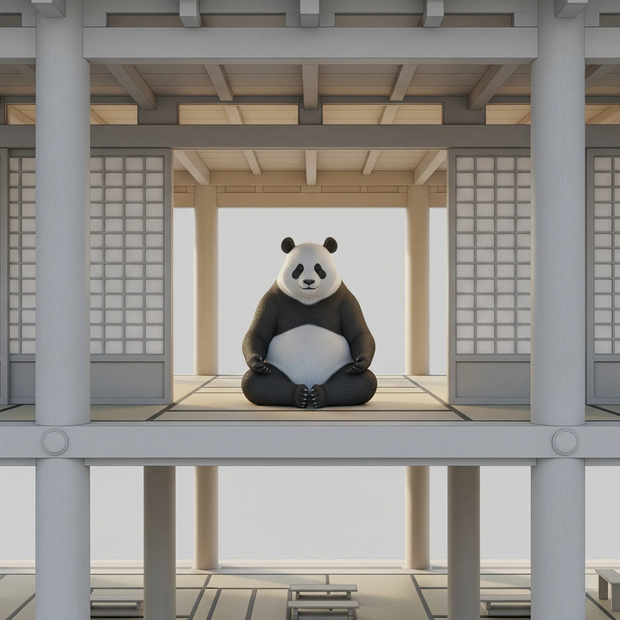 Panda seul dans un dojo spacieux, symbolisant le serveur privé virtuel VPS